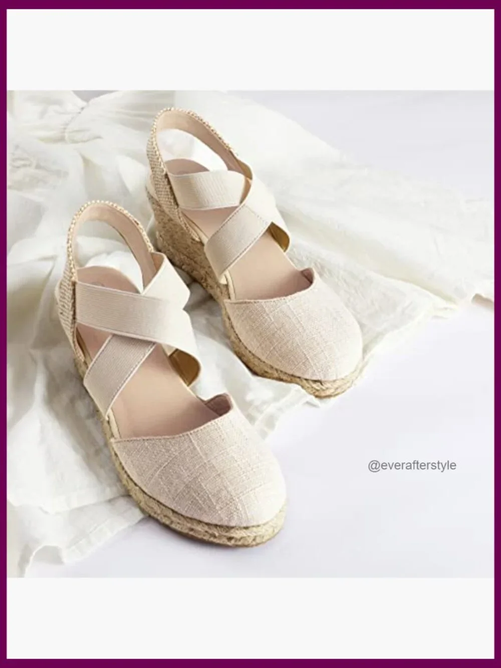 Women's Closed Toe Crisscross Elastic Ankle Strap Platform Espadrille Wedge